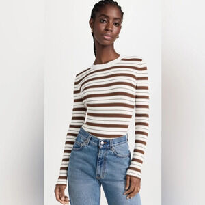 NEW FRAME Stripe Crew Sweater in Mocha Multi | size S